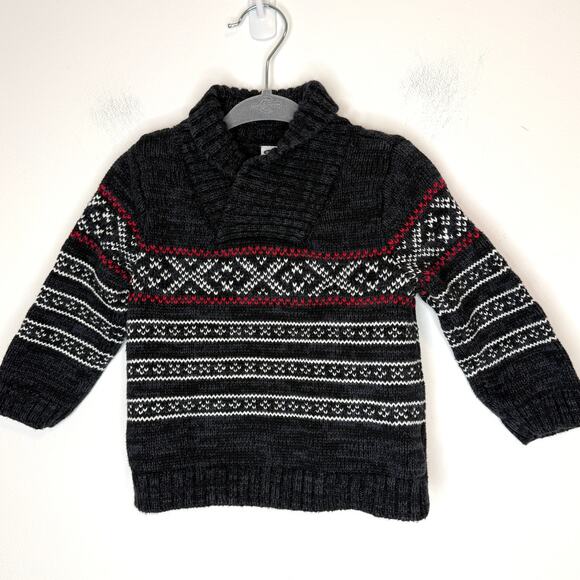 Old Navy Baby Boy Fair Isle Holiday Sweater In Gray Red White Size 6-12 Months - Picture 1 of 6